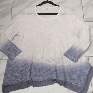 EASEL Womens Size M White & Purple Gradient Assymetrical Knit Quarter Sleeve Top